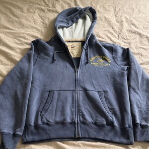 Hollister Blue Zip-Up Hoodie with Yellow Logo
